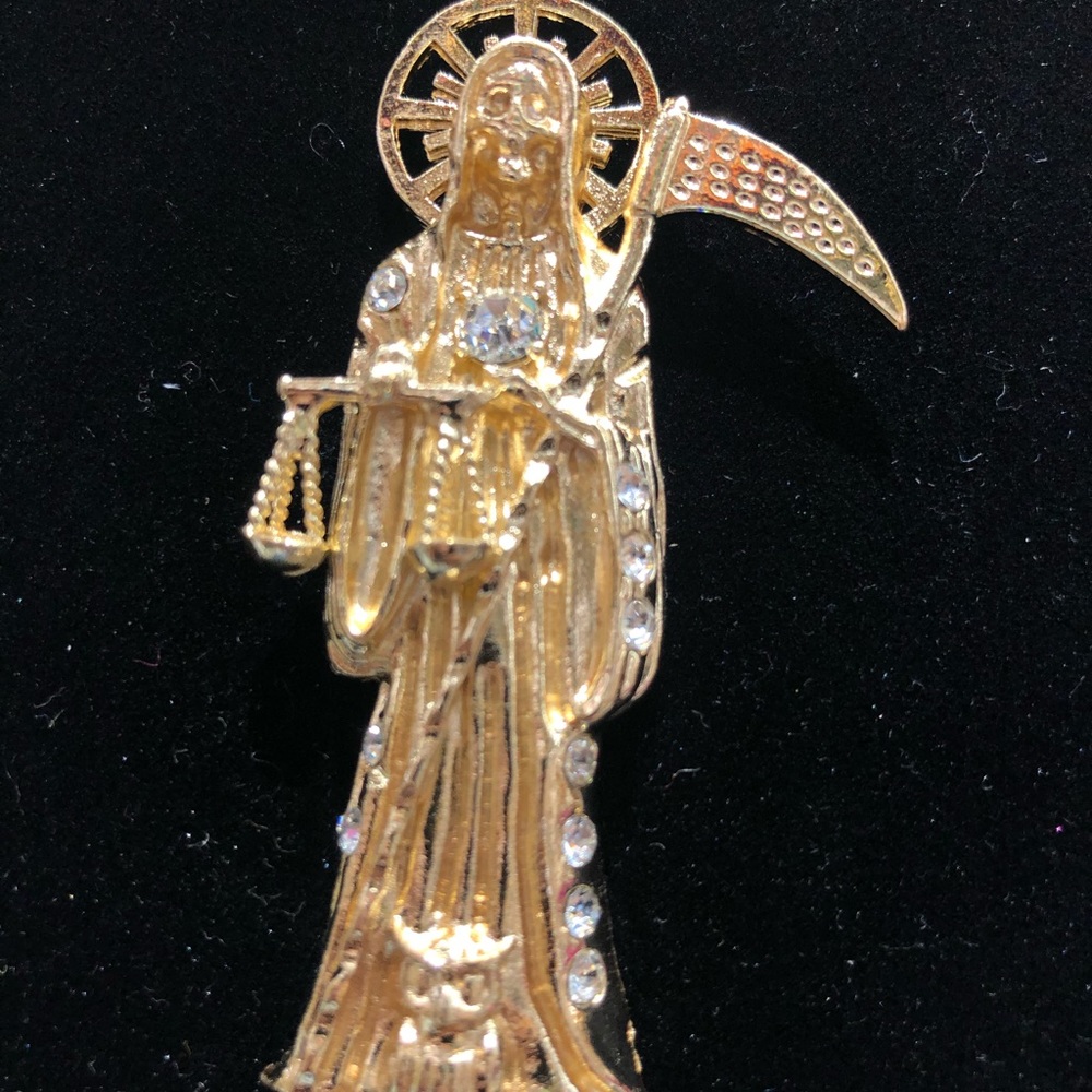 Santa Muerte gold plated red eyes men’s jewelry